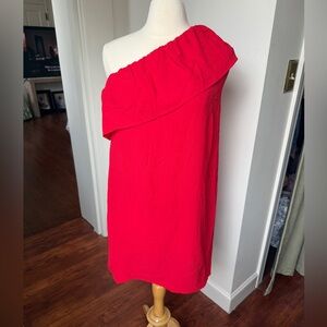One-Shoulder Ruffle Dress in Vibrant Red